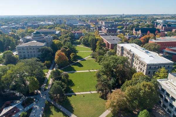 Aerial photo of campus greenspace